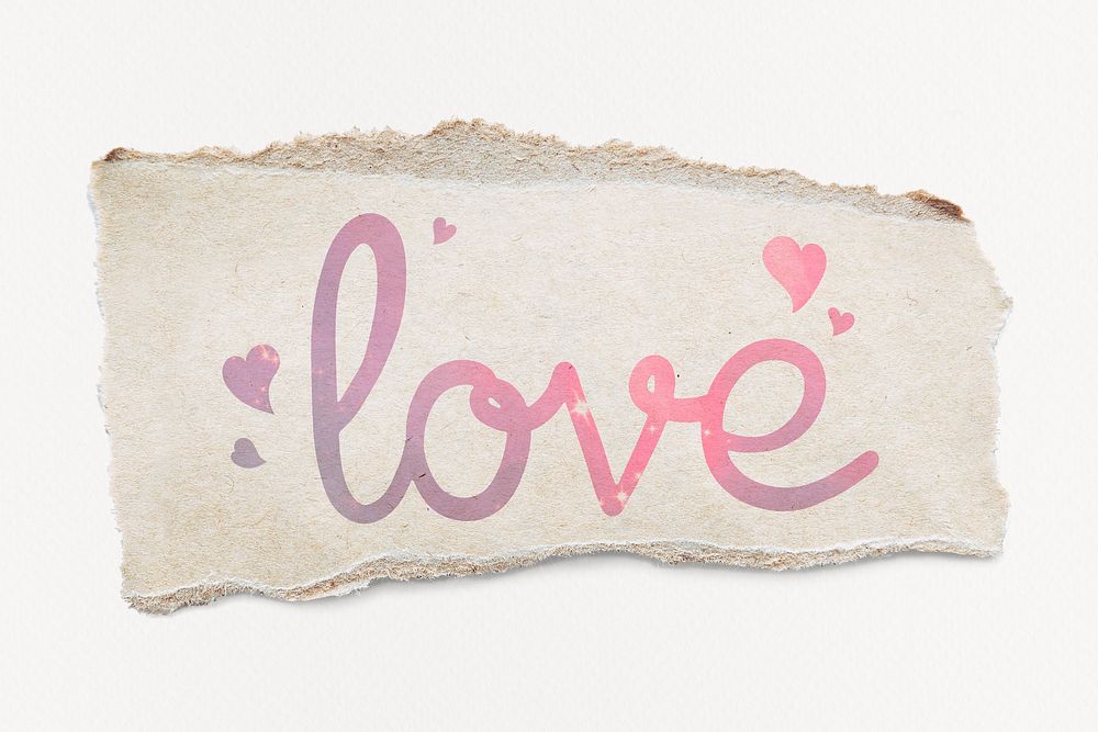Love word, DIY torn paper, aesthetic pink calligraphy