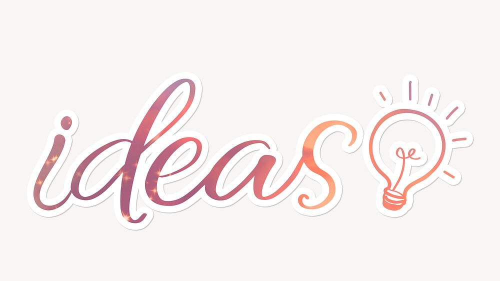 Ideas word, aesthetic gradient calligraphy with white outline