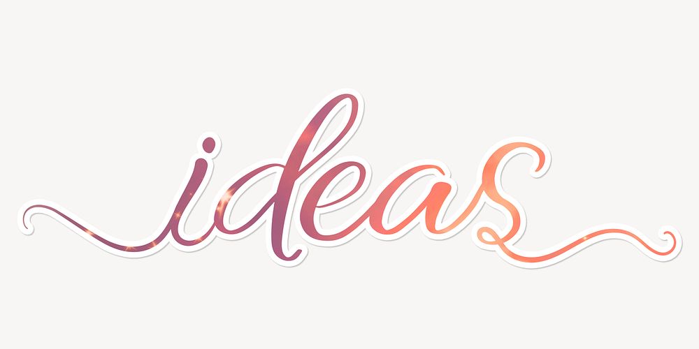 Ideas word, aesthetic gradient calligraphy with white outline