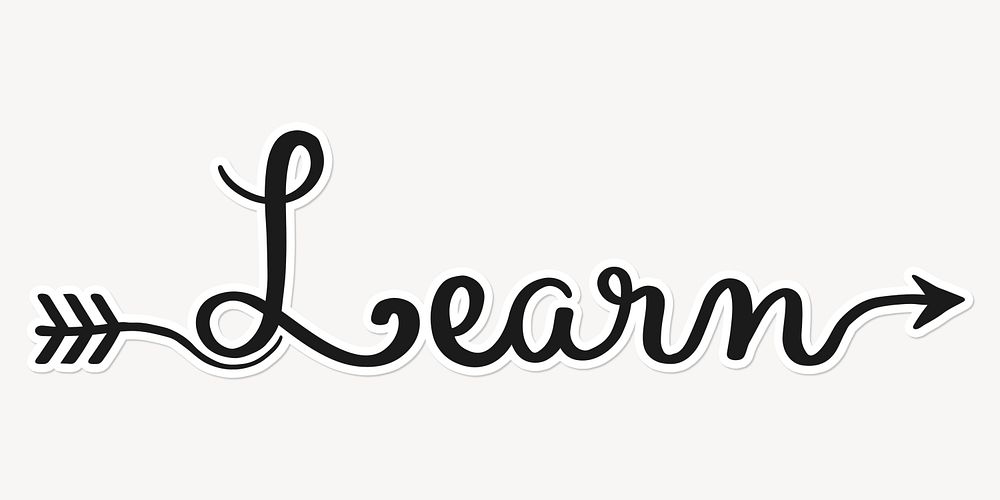 Learn word, simple black calligraphy text with white outline