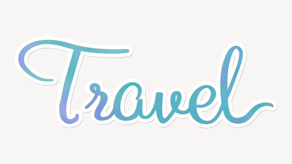 Travel word, blue aesthetic calligraphy with white outline