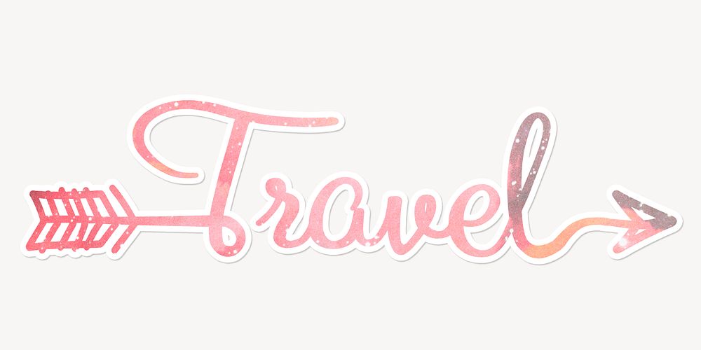 Travel word, red aesthetic calligraphy with white border