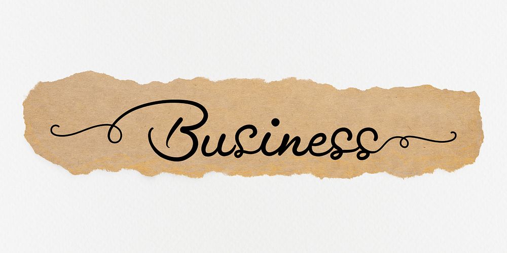 Business word, black calligraphy on ripped brown paper
