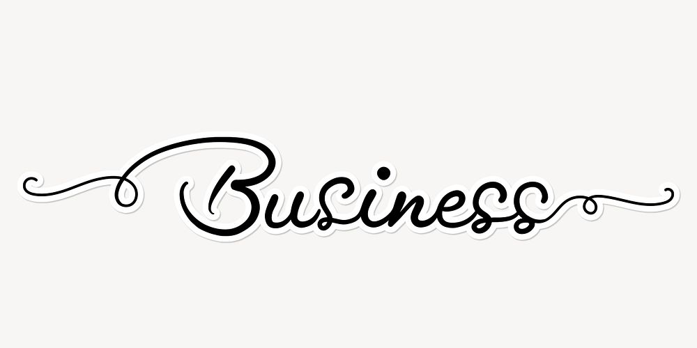 Business word, simple black calligraphy text with white outline