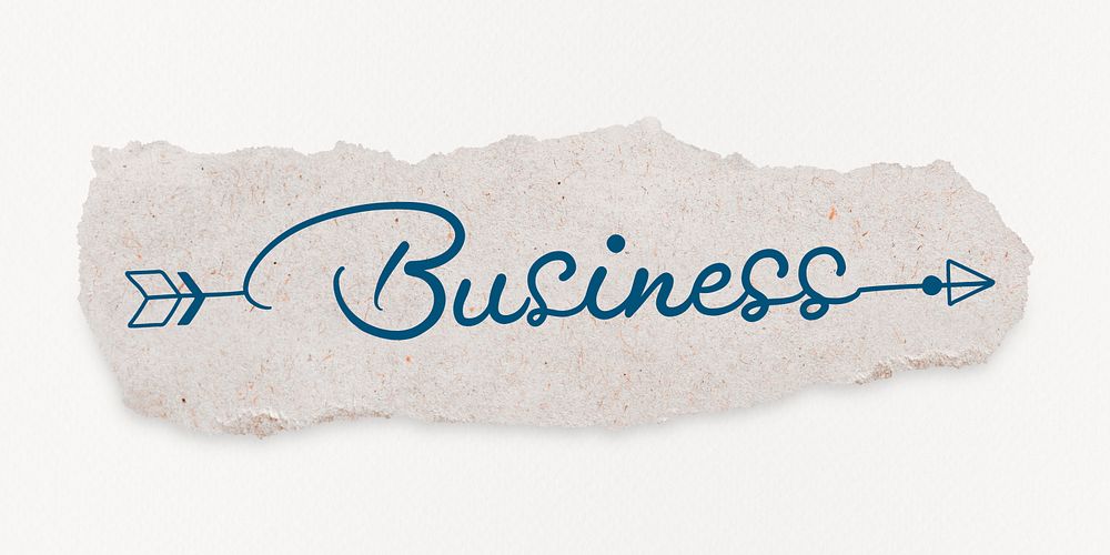 Business word, blue aesthetic calligraphy on torn paper