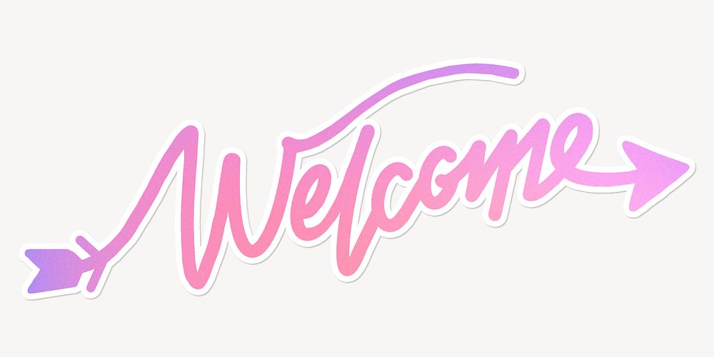 Welcome word, aesthetic pink calligraphy with white outline