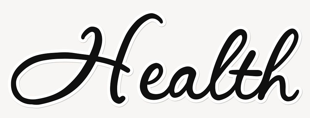 Health word, minimal black calligraphy text with white outline