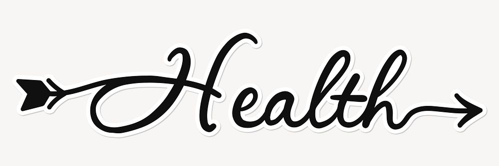 Health word, simple black calligraphy text with white outline
