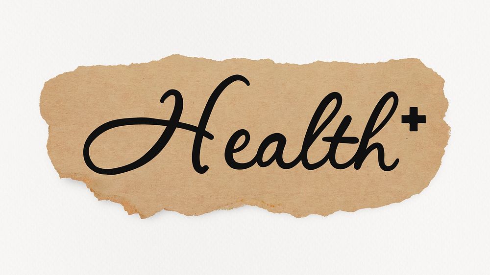 Health word, black calligraphy on ripped kraft paper