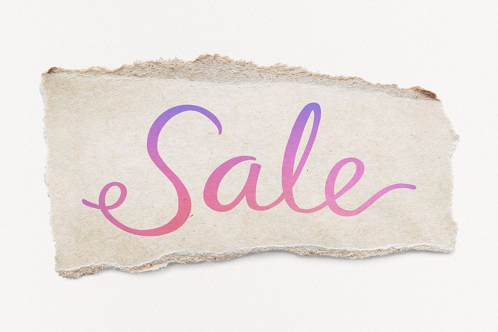 Sale word, pink aesthetic calligraphy, torn paper design