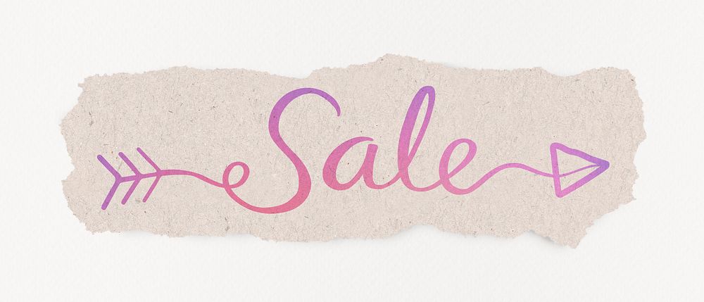 Sale word, pink aesthetic calligraphy, ripped paper design