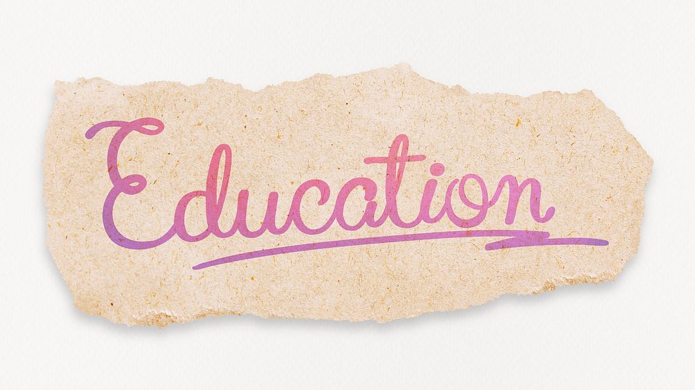 Education word, aesthetic pink calligraphy, DIY ripped paper