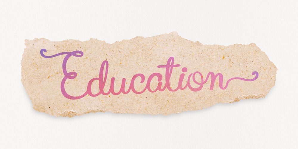Education word, aesthetic pink calligraphy, DIY ripped paper