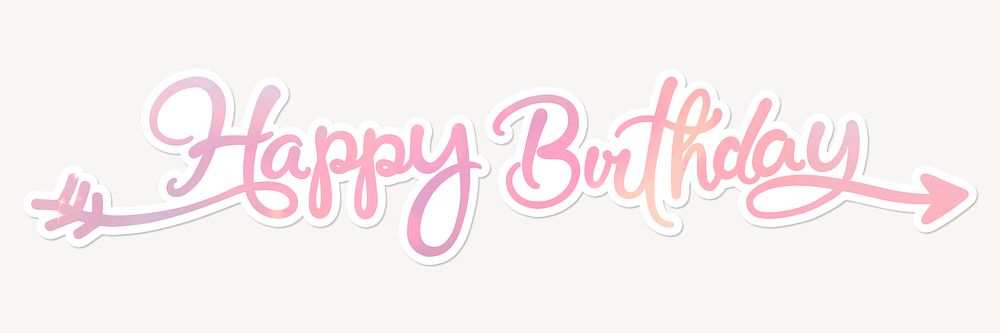 Happy birthday word, aesthetic pink calligraphy with white outline