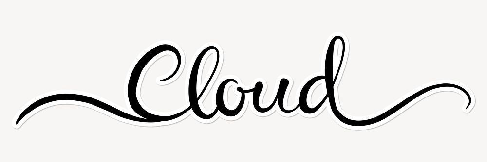 Cloud word, simple black calligraphy text with white outline