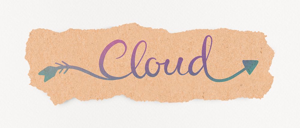 Cloud word, DIY ripped paper, blue aesthetic calligraphy