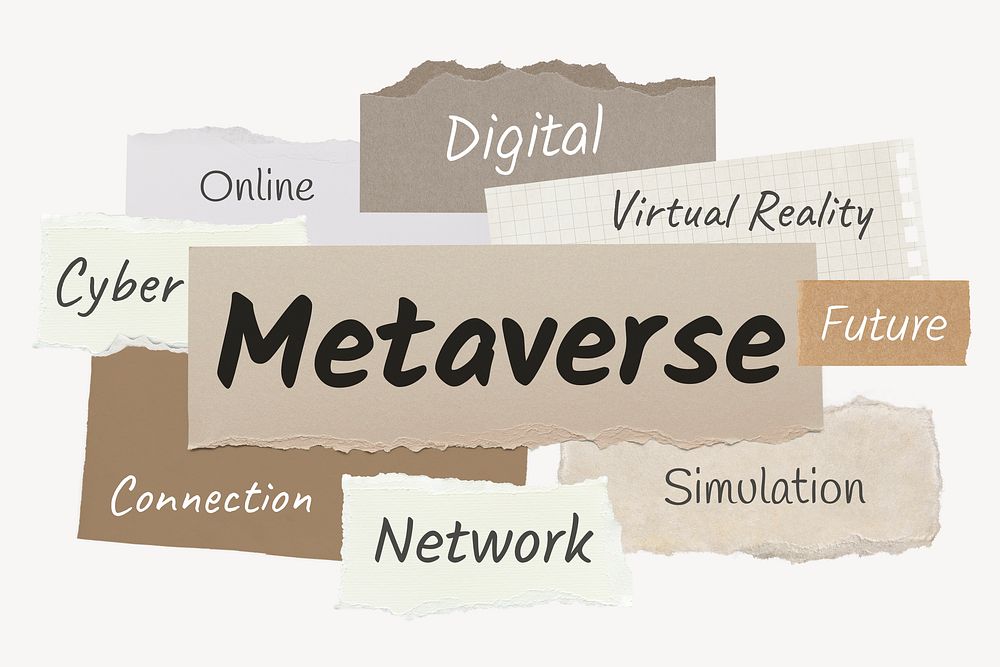 Metaverse word, ripped paper typography psd
