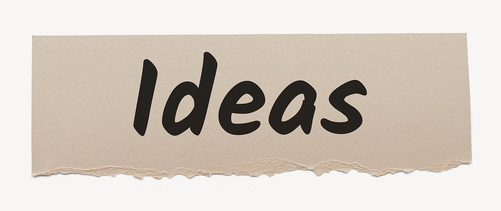 Ideas word, beige torn paper typography