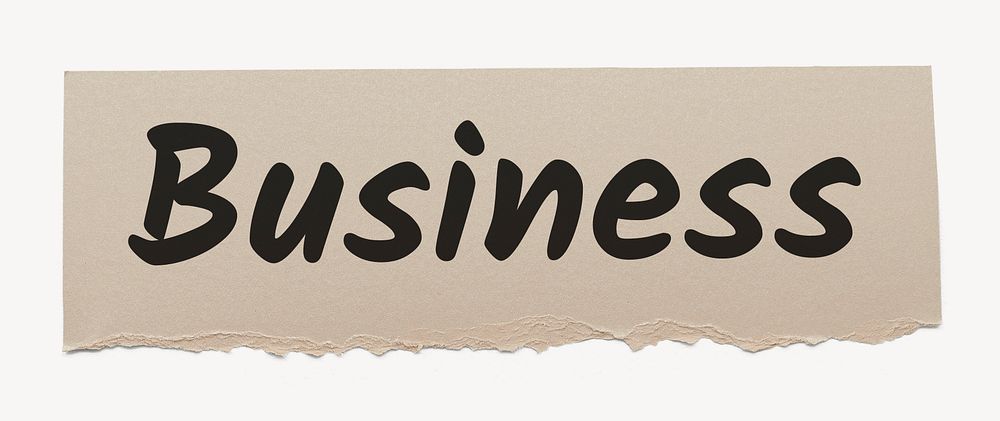 Business word, beige torn paper typography