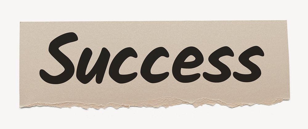 Success word, beige torn paper typography