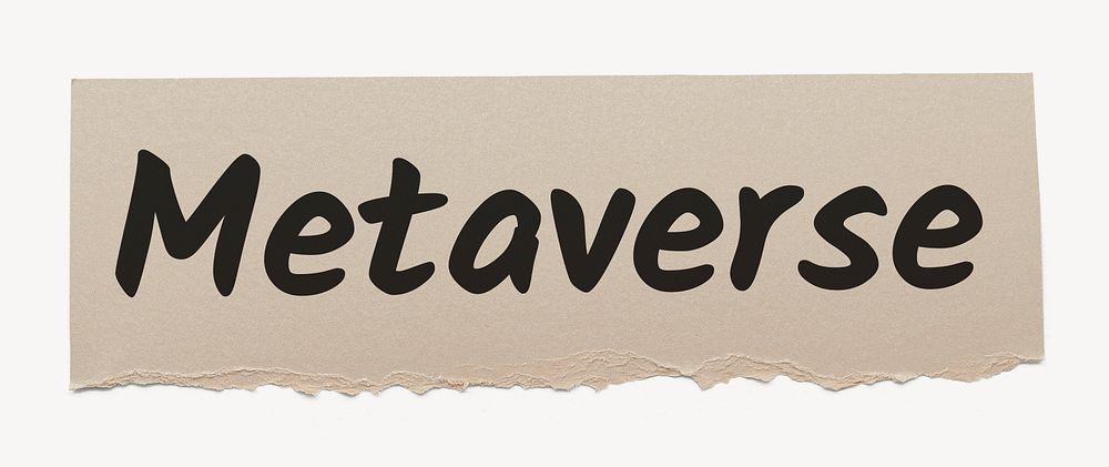 Metaverse word, beige torn paper typography