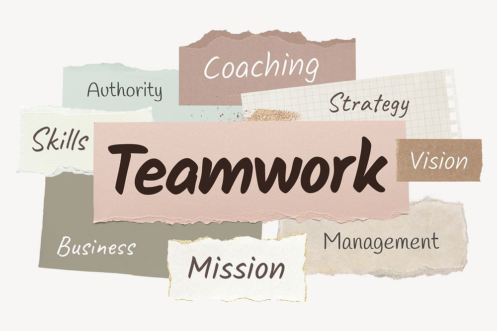 Teamwork word, ripped paper typography psd