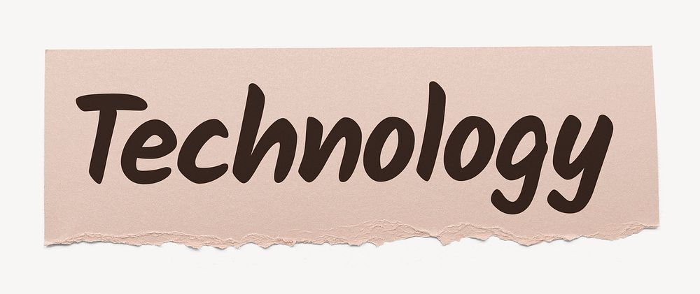 Technology word, pink torn paper, typography