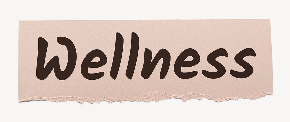 Wellness word, pink torn paper, typography