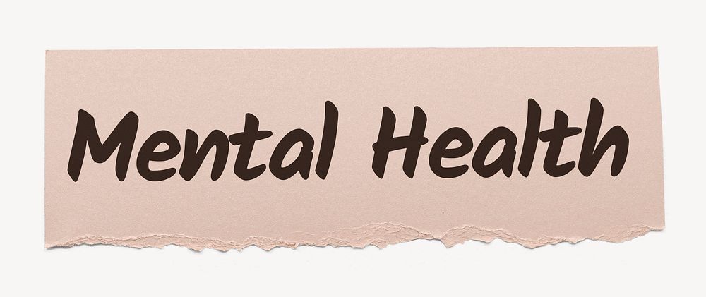 Mental health word, pink torn paper, typography