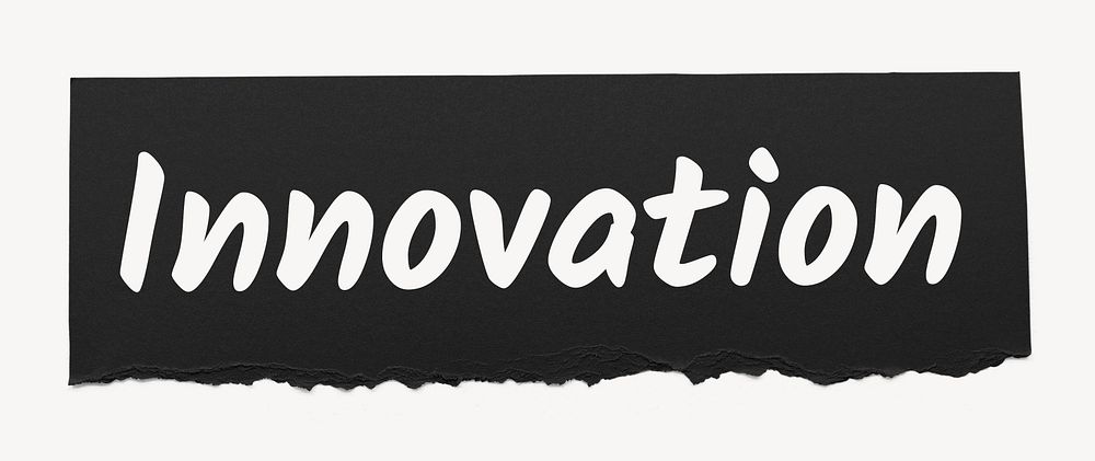 Innovation word, black ripped paper, typography