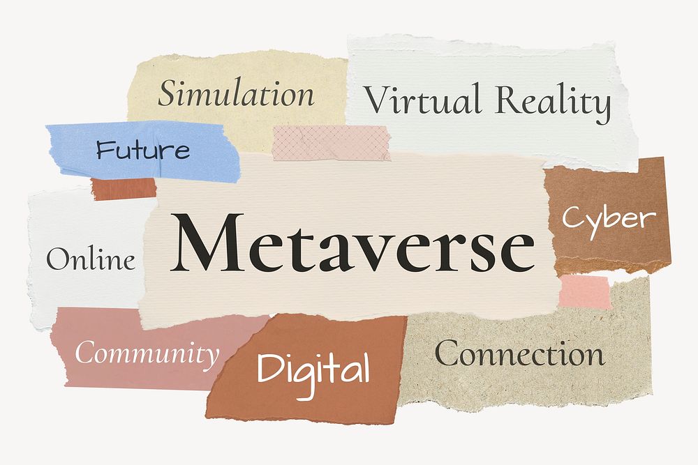 Metaverse word, torn paper typography psd