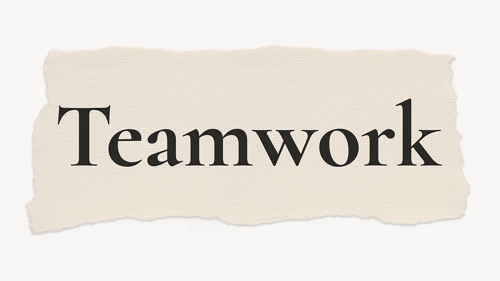 Teamwork word, beige torn paper typography