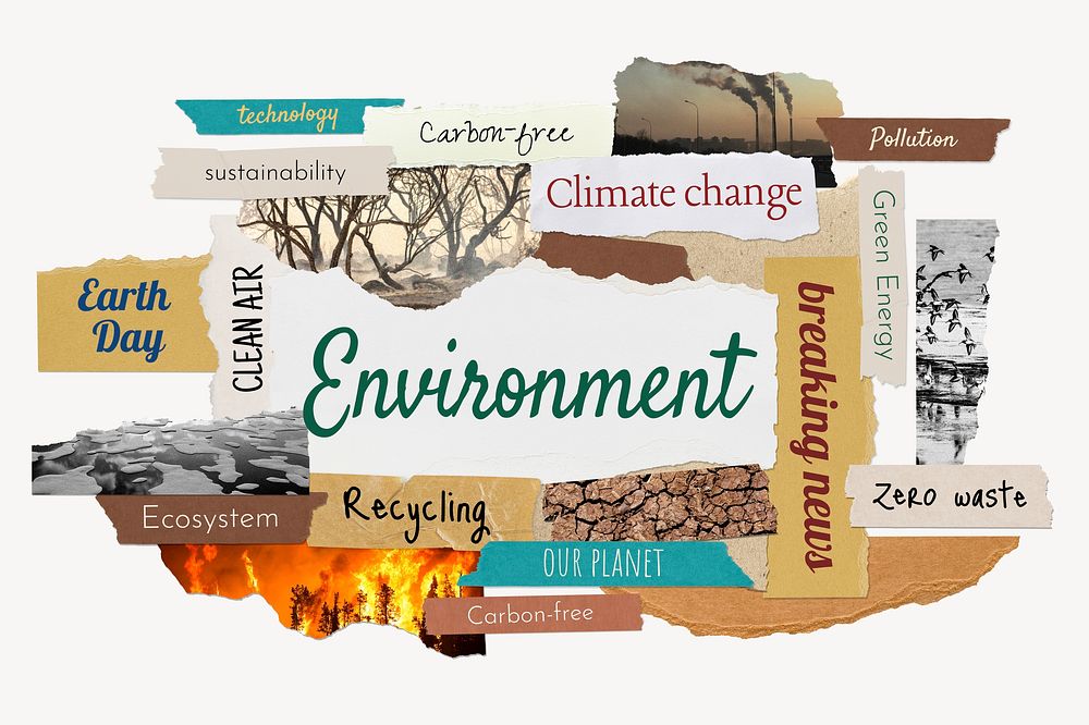 Environment word, torn paper typography psd