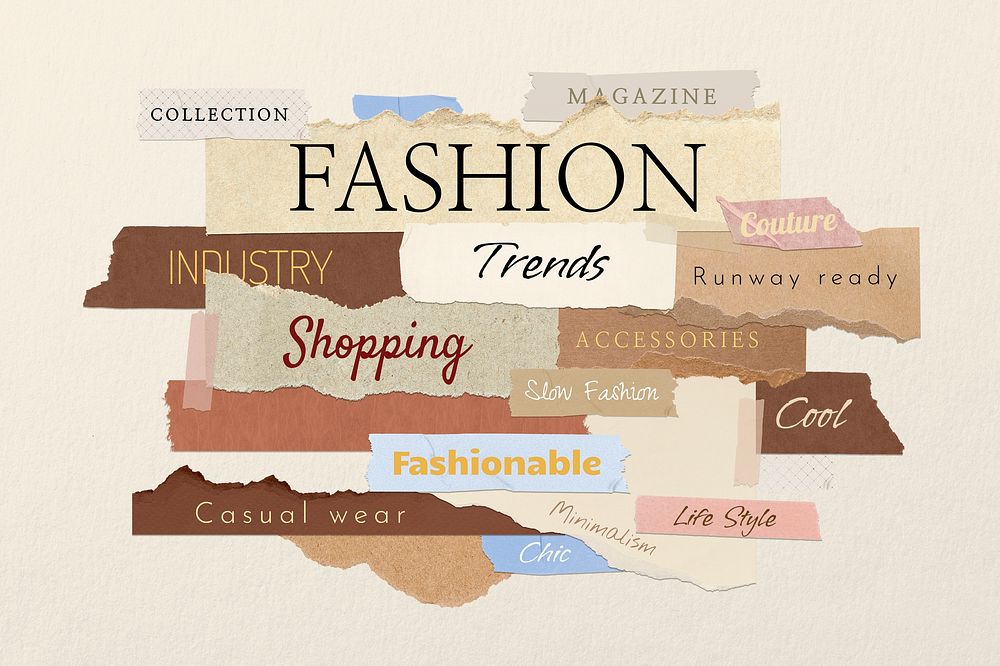 Fashion word, torn paper typography psd