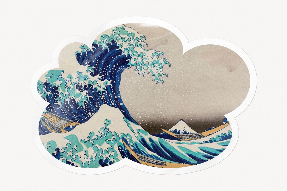 The Great Wave off Kanagawa cloud badge, famous painting, remixed by rawpixel
