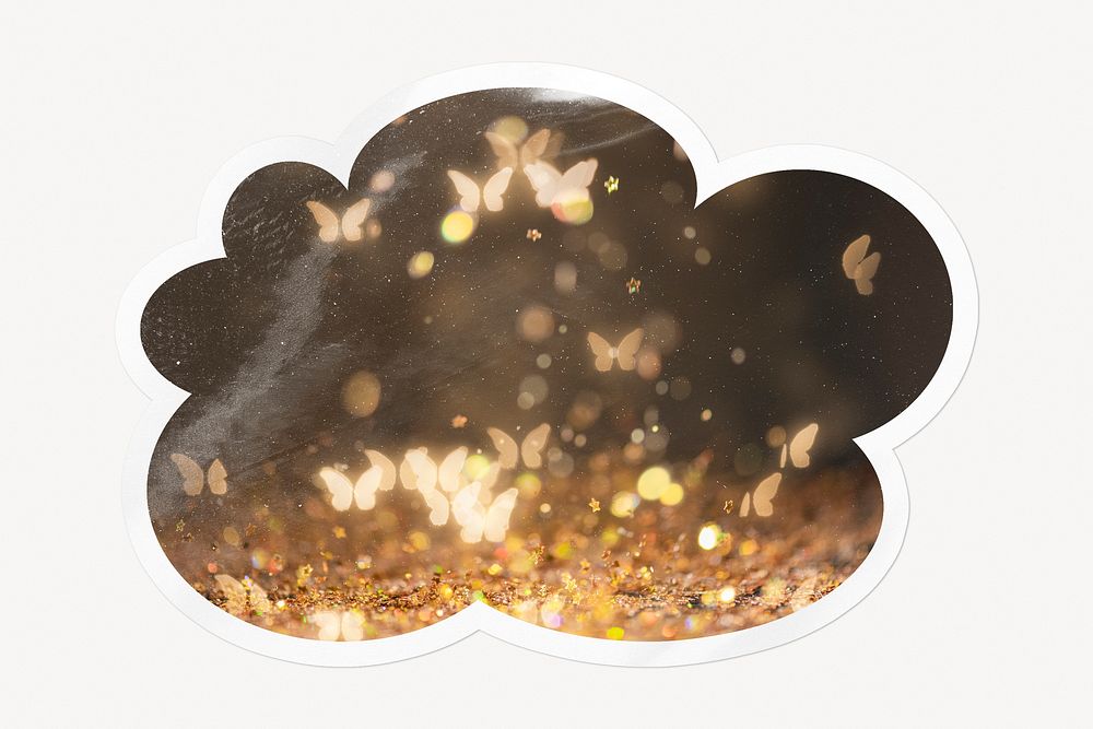 Butterfly bokeh cloud badge, aesthetic lights isolated image