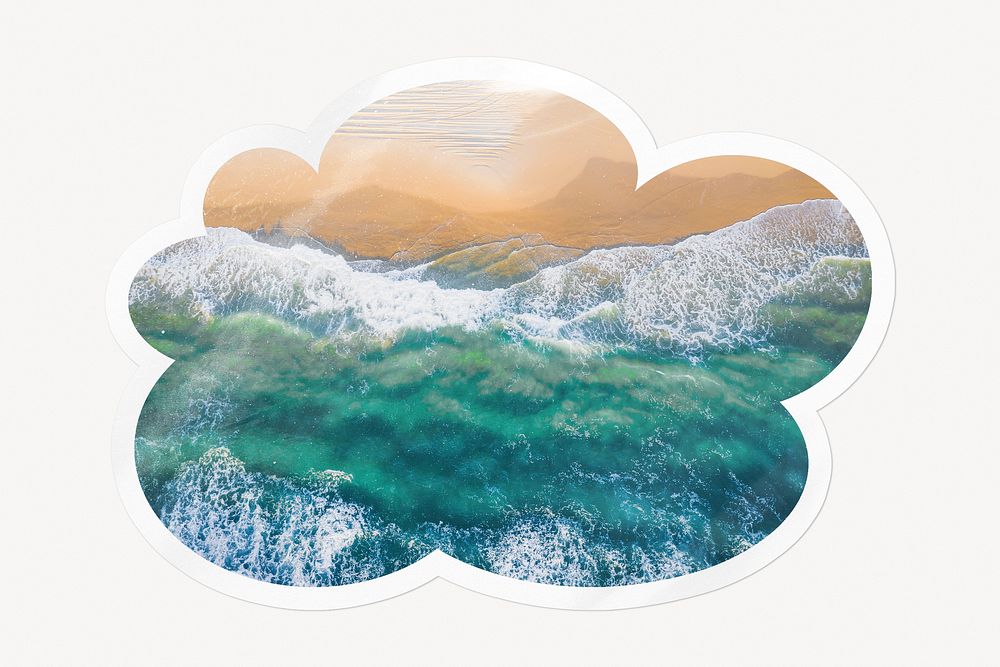 Beach wave cloud badge, Summer aesthetic isolated image