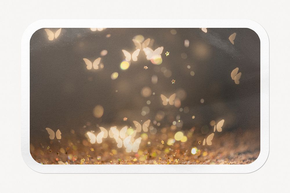 Butterfly bokeh rectangle badge, aesthetic lights isolated image