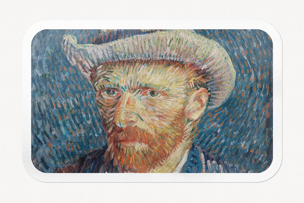 Van Gogh's Self-Portrait rectangle badge, famous painting, remixed by rawpixel