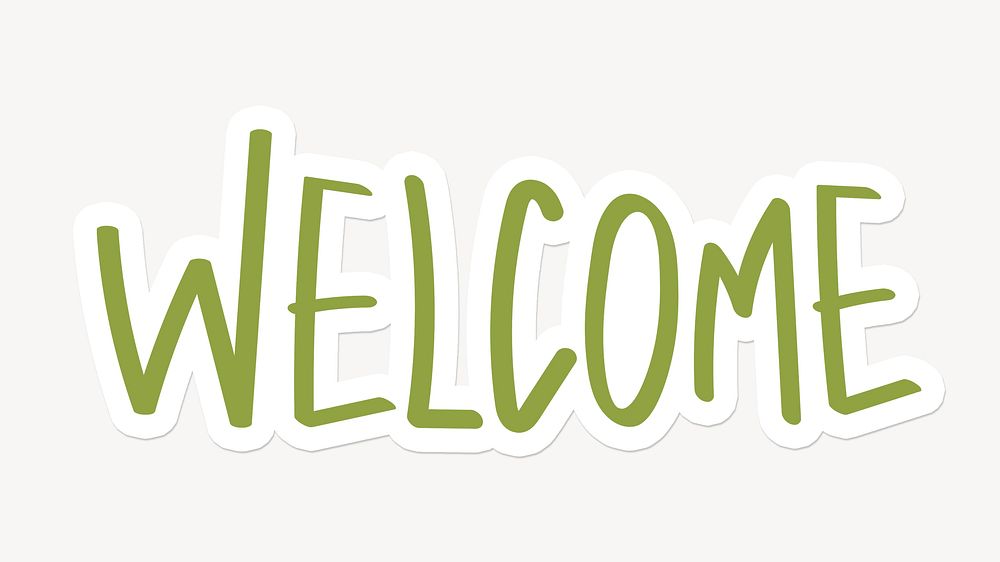 Welcome word sticker, green typography