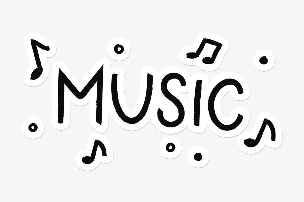 Music word sticker, black typography