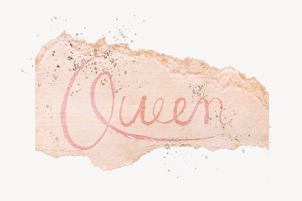 Queen word sticker, ripped paper typography psd