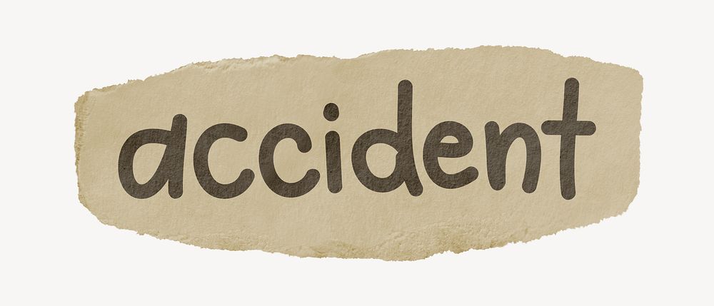 Accident word, torn craft paper typography