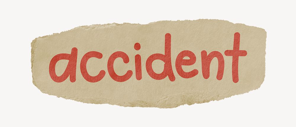 Accident word, torn craft paper typography psd