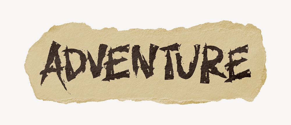 Adventure word, torn craft paper typography psd