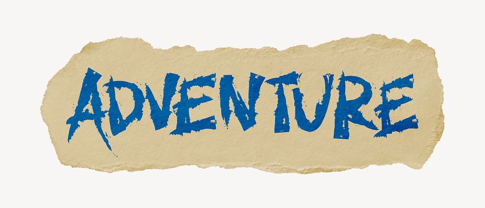 Adventure word, torn craft paper typography