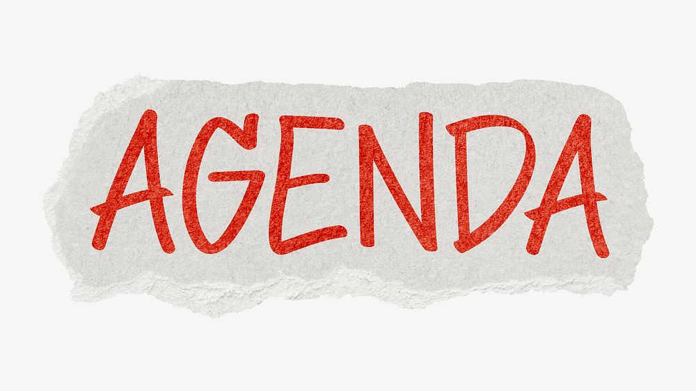 Agenda word, ripped paper typography