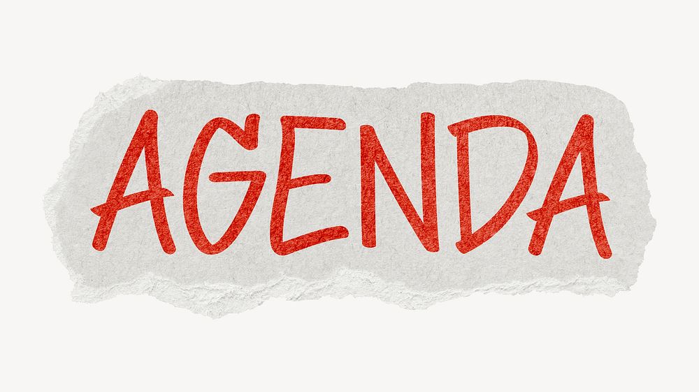 Agenda word, ripped paper typography psd