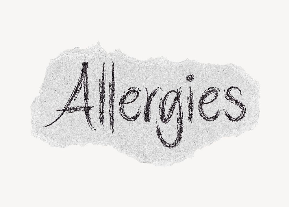 Allergies word, ripped paper typography psd