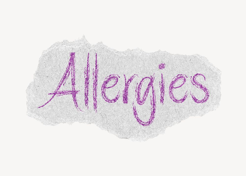 Allergies word, ripped paper typography